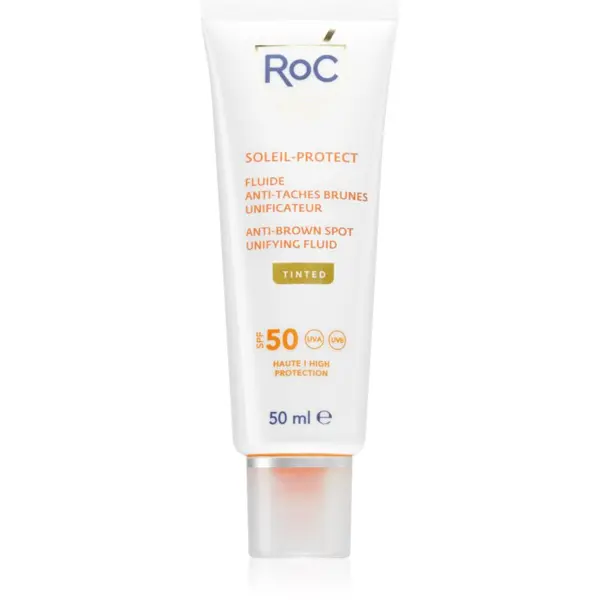 RoC RoC Soleil Protect Anti Brown Spots Unifying Fluid Tinted тониращ флуид за уеднаквяване на цвета на кожата SPF 50 с витамин С 50 мл.