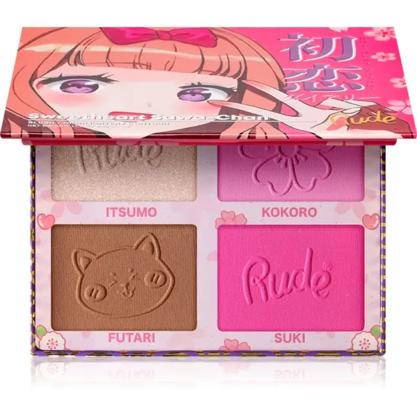 Rude Cosmetics Rude Cosmetics Manga Face Palette мултифункционална палитра за лице цвят Sweetheart Sawa-Chan 11.2 гр.