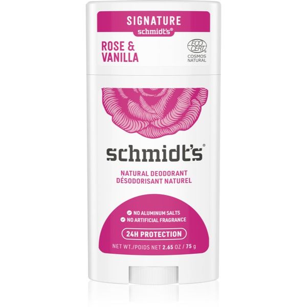 Schmidt's Schmidt's Rose + Vanilla дезодорант-стик без съдържание на алуминиеви соли 75 гр.