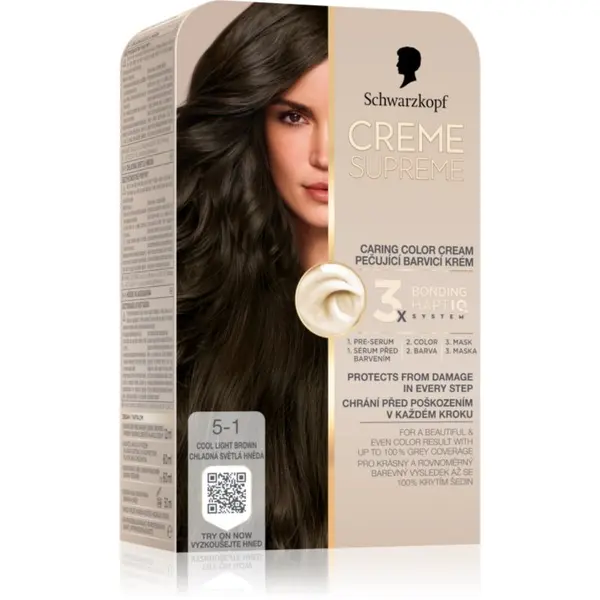 Schwarzkopf Schwarzkopf Creme Supreme перманентната боя за коса цвят 5-1 Cool Light Brown 60 мл.