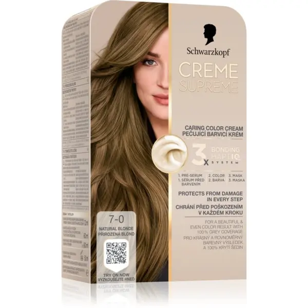 Schwarzkopf Schwarzkopf Creme Supreme перманентната боя за коса цвят 7-0 Natural Blonde 60 мл.