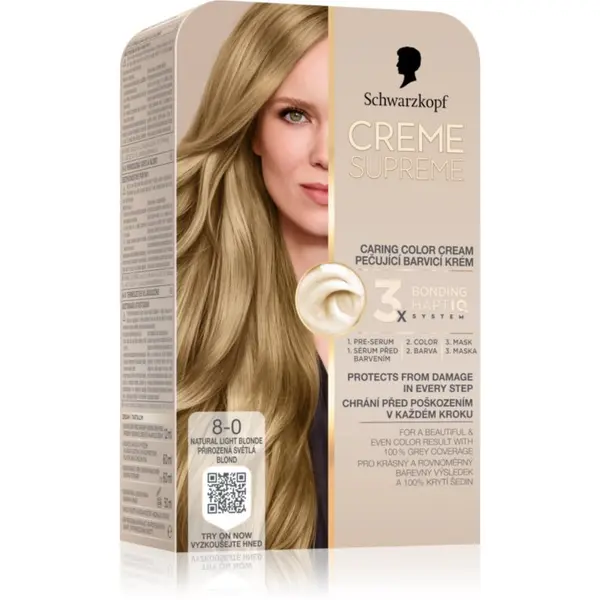 Schwarzkopf Schwarzkopf Creme Supreme перманентната боя за коса цвят 8-0 Natural Light Blonde 60 мл.