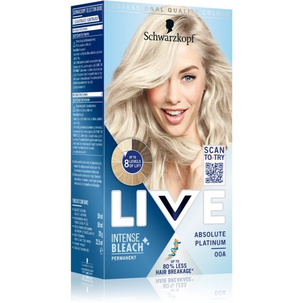 Schwarzkopf Schwarzkopf LIVE Intense Bleach обезцветител За коса 00A Absolute Platinum 1 бр.