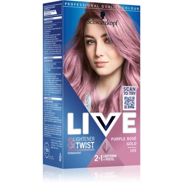 Schwarzkopf Schwarzkopf LIVE Lightener & Twist перманентната боя за коса за изсветляване на косата цвят 105 Purple Rosé Gold 1 бр.