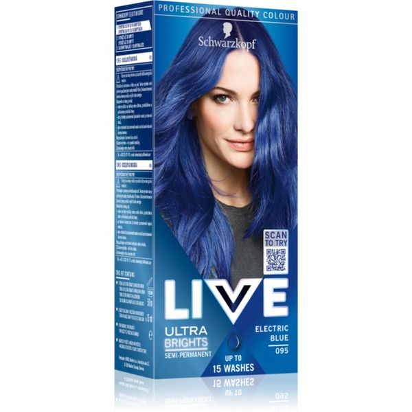 Schwarzkopf Schwarzkopf LIVE Ultra Brights or Pastel полу-перманента боя за коса цвят 095 Electric Blue