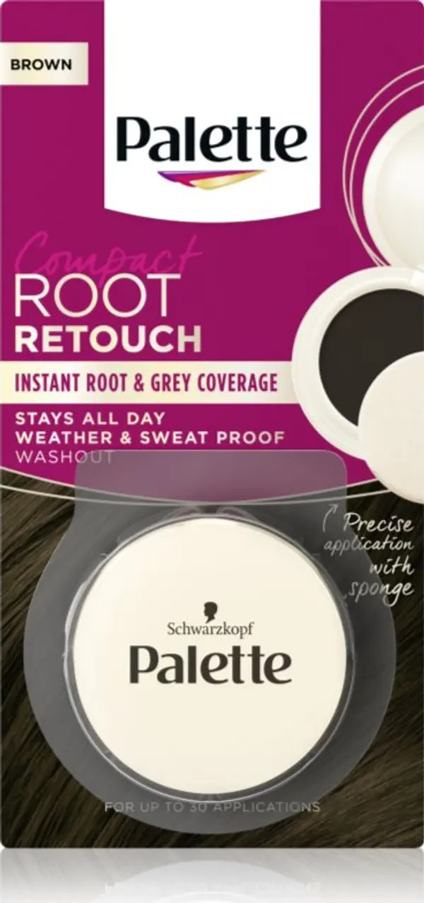 Schwarzkopf Schwarzkopf Palette Compact Root Retouch коректор за новоизрастнала и сива коса с пудра ефект цвят Brown 3 гр.
