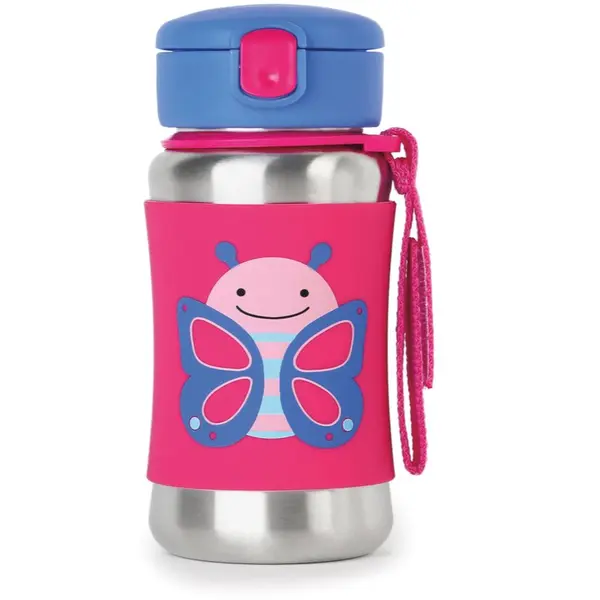 Skip Hop Skip Hop Zoo Straw Bottle неръждаема бутилка за вода със сламка Butterfly 12 m+ 350 мл.