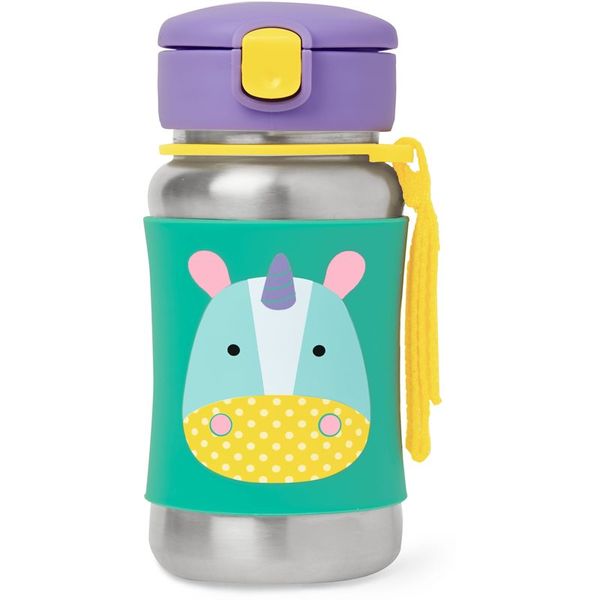 Skip Hop Skip Hop Zoo Straw Bottle неръждаема бутилка за вода със сламка Unicorn 12 m+ 350 мл.