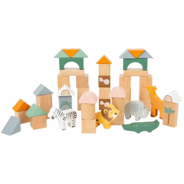 Small foot Small foot Wooden Building Blocks Safari играчка за подреждане от дърво 12 m+ 50 бр.