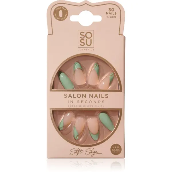 SOSU Cosmetics SOSU Cosmetics Salon Nails Изкуствени нокти цвят Soft Sage 30 бр.