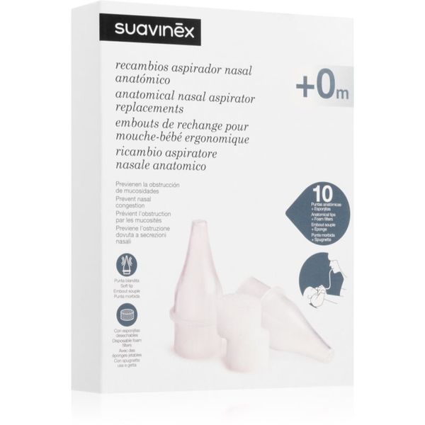 Suavinex Suavinex Anatomical Nasal Aspirator Replacements резервни накрайници за помпичка за секрети 12 бр.