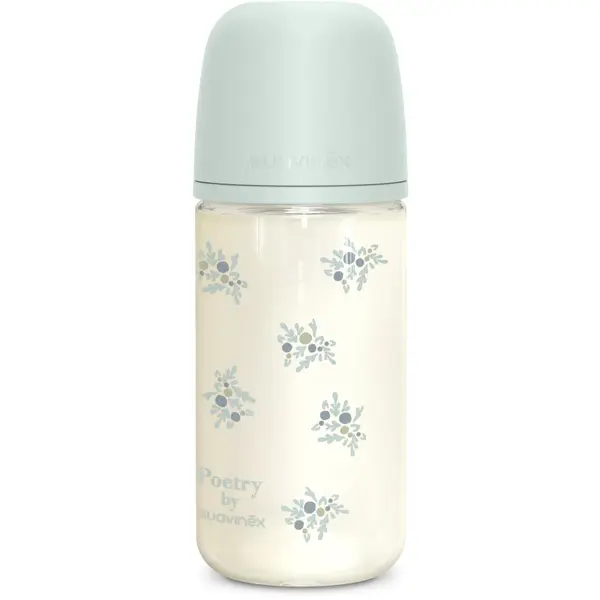 Suavinex Suavinex Poetry SX Pro Physiological Glass M стъклено бебешко шише 3 m+ Medium Flow - Blue 240 мл.