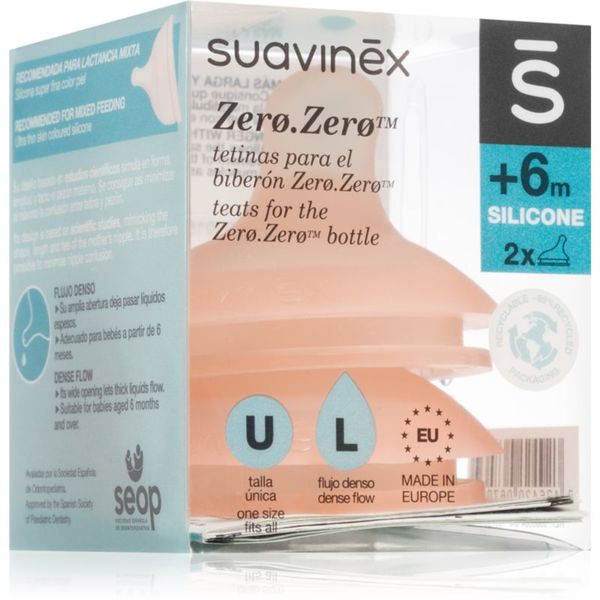 Suavinex Suavinex Zero Zero Bottle Teat биберон за шише L Dense Flow 6 m+ 2 бр.