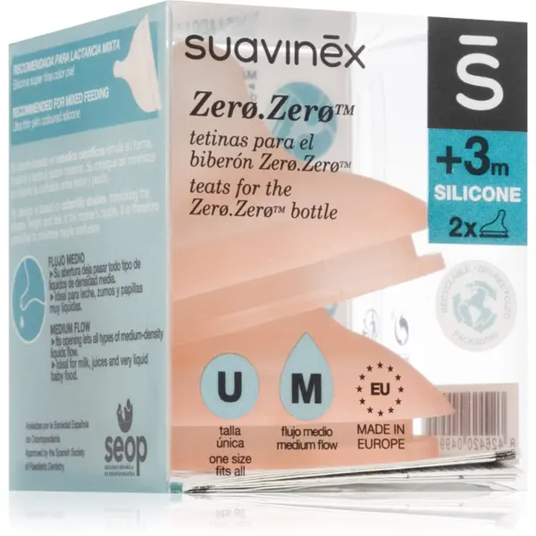 Suavinex Suavinex Zero Zero Bottle Teat биберон за шише M Medium Flow 3 m+ 2 бр.