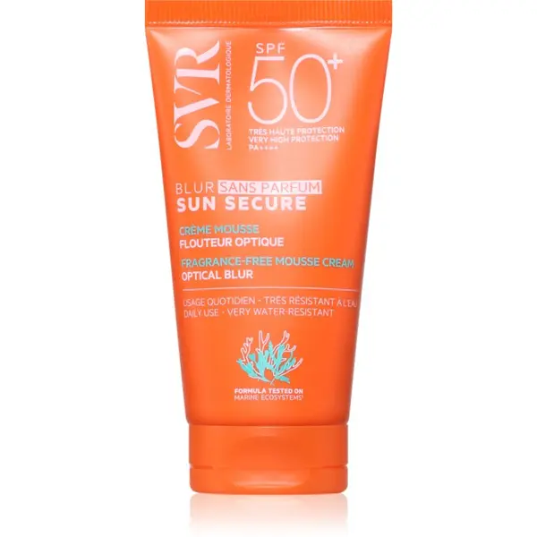 SVR SVR Sun Secure Blur защитна пяна за уеднаквяване тона на кожата без парфюм SPF 50+ 50 мл.