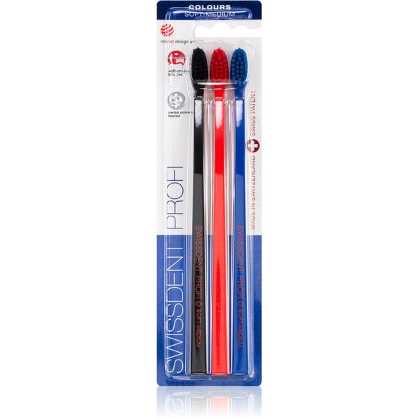 Swissdent Swissdent Profi Colours четки за зъби средно- мека black, red, blue 3 бр.