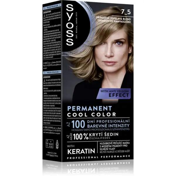 Syoss Syoss Permanent Cool Color перманентната боя за коса със студен подтон цвят 7_5 Natural Ashy Blond 1 бр.