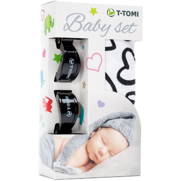 T-Tomi T-TOMI Baby Set Black Hearts подаръчен комплект за деца 3 бр.