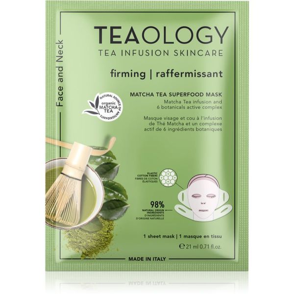 Teaology Teaology Face Mask Matcha Tea Superfood стягаща платнена маска за контурите на лицето с матча 21 мл.