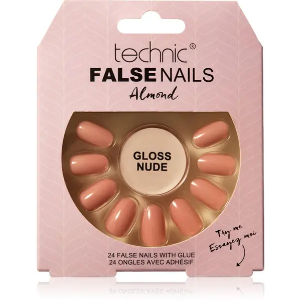 Technic Cosmetics Technic Cosmetics False Nails Almond Изкуствени нокти Gloss Nude 24 бр.