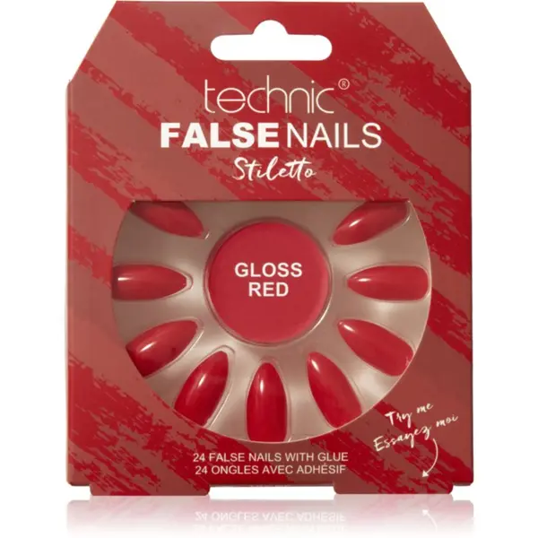 Technic Cosmetics Technic Cosmetics False Nails Stiletto Изкуствени нокти Gloss Red 24 бр.
