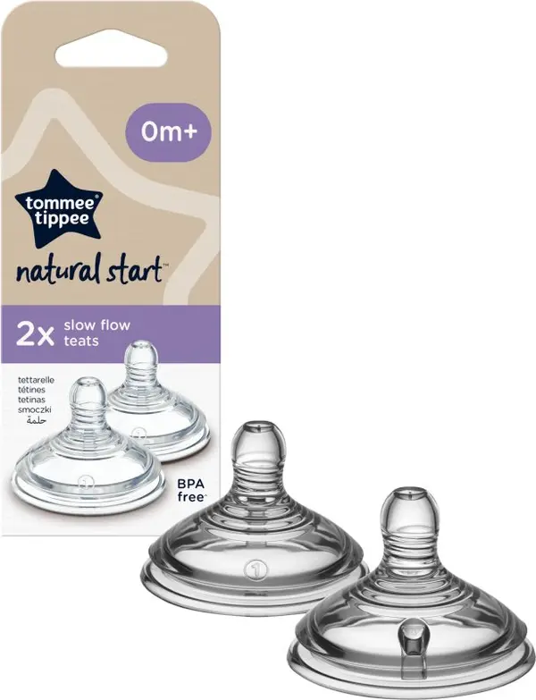 Tommee Tippee Tommee Tippee Natural Start Anti-Colic Teat биберон за шише Slow Flow 0m+ 2 бр.