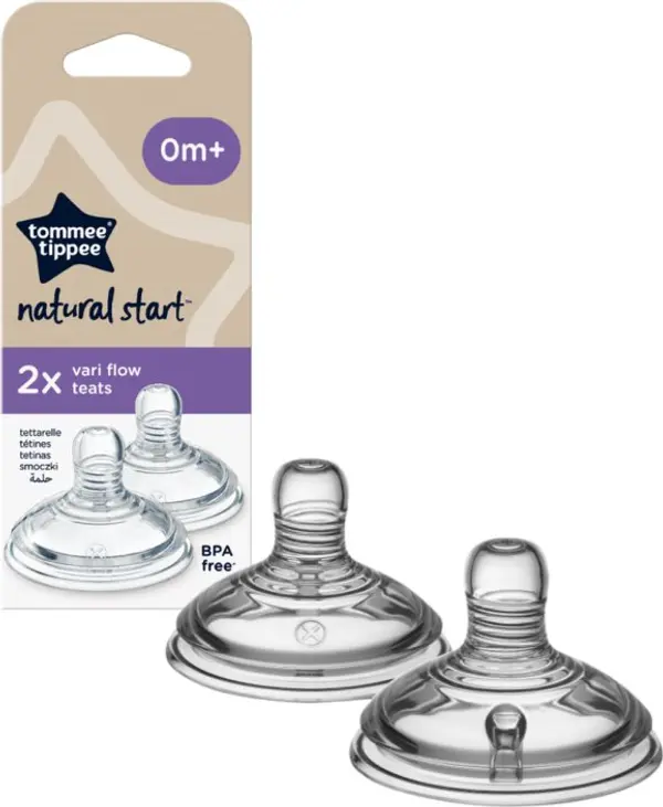 Tommee Tippee Tommee Tippee Natural Start Anti-Colic Teat биберон за шише Variable Flow 0m+ 2 бр.