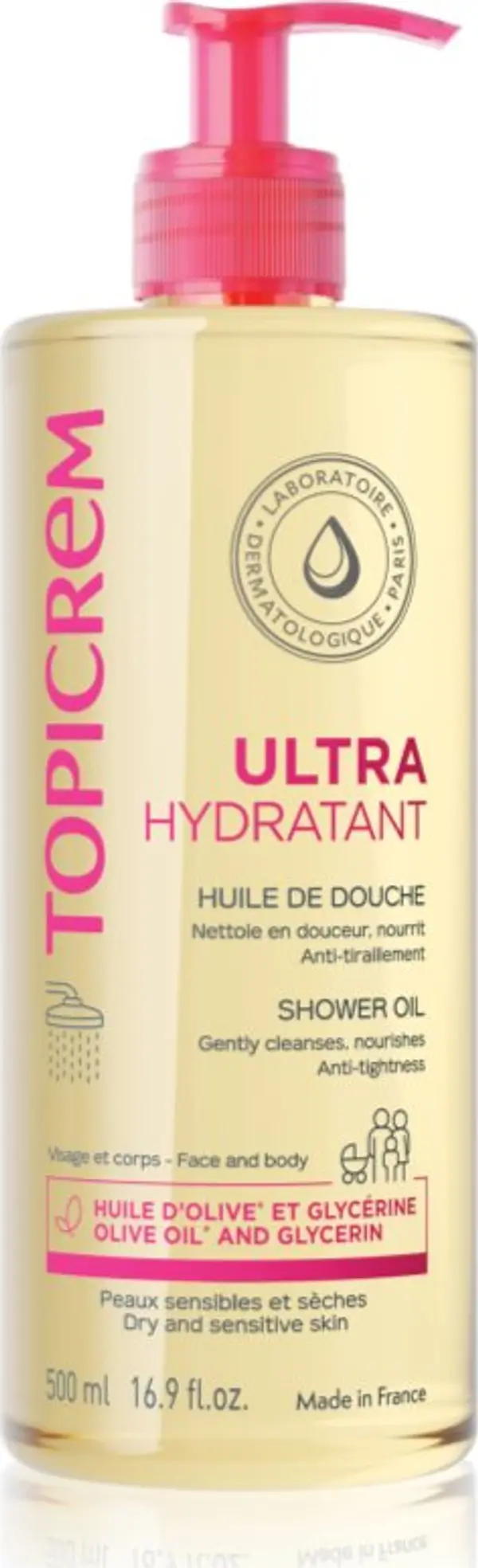 Topicrem Topicrem UH BODY Shower Oil хидратиращо почистващо олио за суха и чувствителна кожа 500 мл.