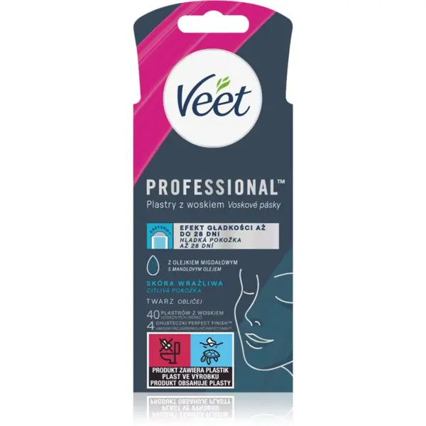 Veet Veet Professional восъчни ленти за епилация за лице за чувствителна кожа на лицето 40 бр.