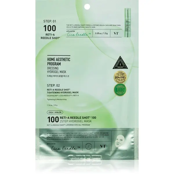 VT Cosmetics VT Cosmetics Cica Reti-A Reedle Shot 100 2Step Hydrogel Mask интензивна хидрогелна маска за изглаждане на кожата и минимизиране на порите 34.5 гр.
