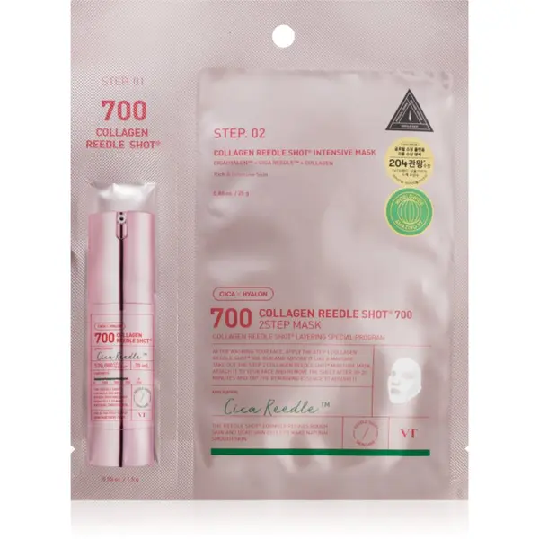 VT Cosmetics VT Cosmetics Collagen Reedle Shot 700 2-Step Mask маска с лифтинг и стягащ ефект за двуфазно третиране на кожата на лицето 28.5 гр.