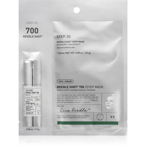 VT Cosmetics VT Cosmetics Reedle Shot 700 2-Step Mask интензивна възстановяваща маска за двуфазно третиране на кожата на лицето 26.5 гр.