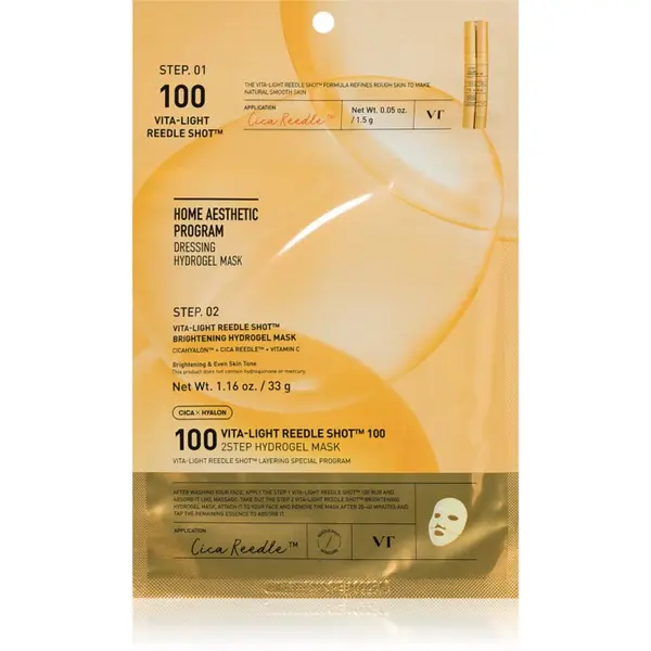 VT Cosmetics VT Cosmetics Vita-Light Reedle Shot 100 2Step Hydrogel Mask интензивна хидрогелна маска за освежаване и хидратация 34.5 гр.