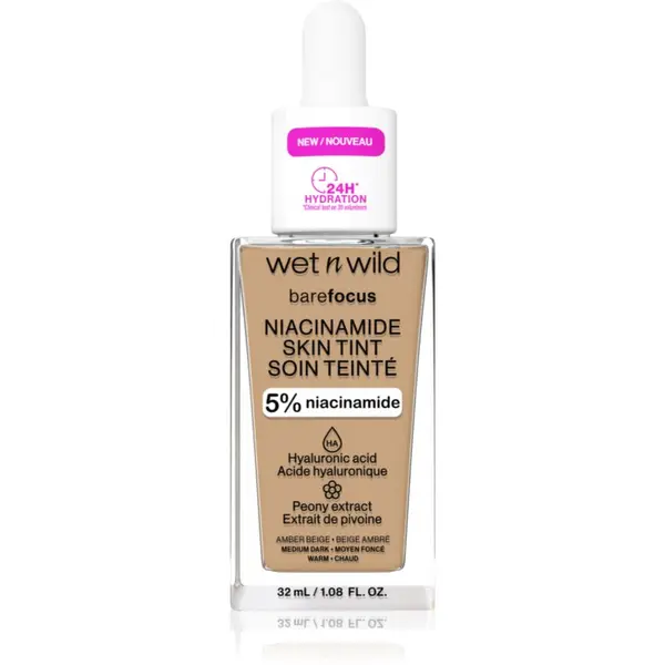 Wet n Wild Wet n Wild BareFocus Niacinamide Skin Tint лек хидратиращ фон дьо тен цвят Amber Beige (Warm) 32 мл.