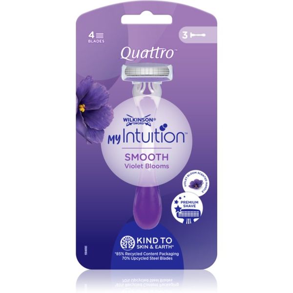 Wilkinson Sword Wilkinson Sword Quattro for Women My Intuition Smooth самобръсначки за еднократна употреба Violet Blooms 3 бр.