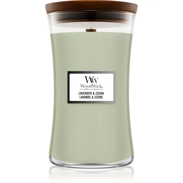 Woodwick Woodwick Lavender & Cedar ароматна свещ с дървен фитил 610 гр.