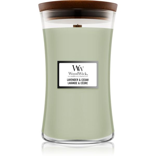 Woodwick Woodwick Lavender & Cedar ароматна свещ с дървен фитил 610 гр.