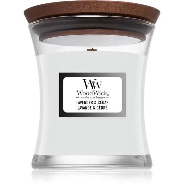 Woodwick Woodwick Lavender & Cedar ароматна свещ с дървен фитил 85 гр.