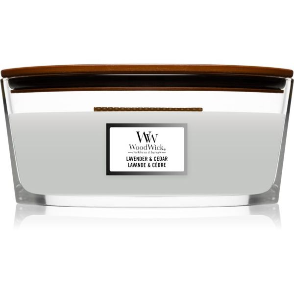 Woodwick Woodwick Lavender & Cedar ароматна свещ  с дървен фитил (hearthwick) 453.6 гр.