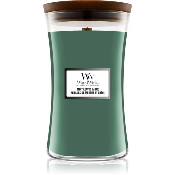 Woodwick Woodwick Mint Leaves & Oak ароматна свещ с дървен фитил 609,5 гр.