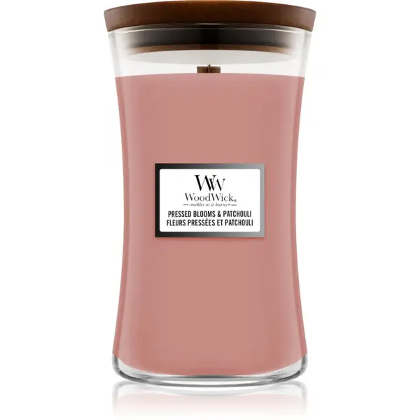 Woodwick Woodwick Pressed Blooms & Patchouli ароматна свещ с дървен фитил 609.5 гр.