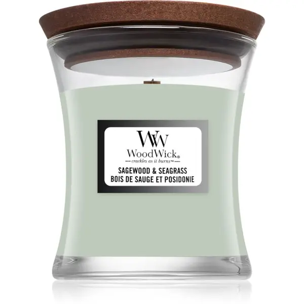 Woodwick Woodwick Sagewood & Seagrass ароматна свещ с дървен фитил 85 гр.