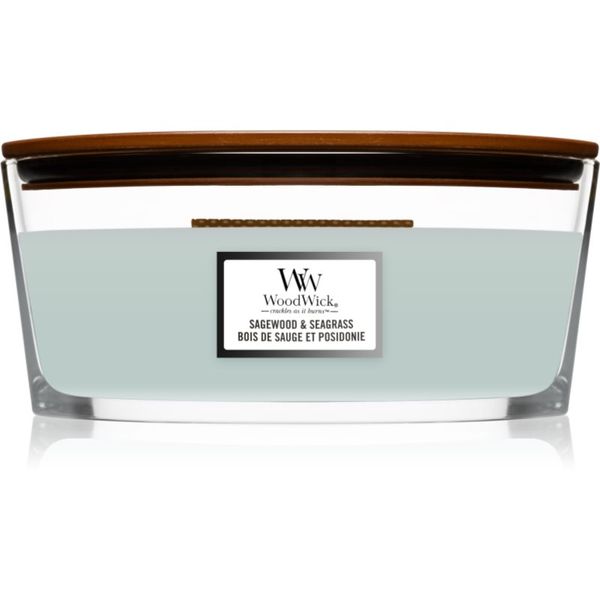 Woodwick Woodwick Sagewood & Seagrass ароматна свещ с дървен фитил (hearthwick) 453,6 гр.
