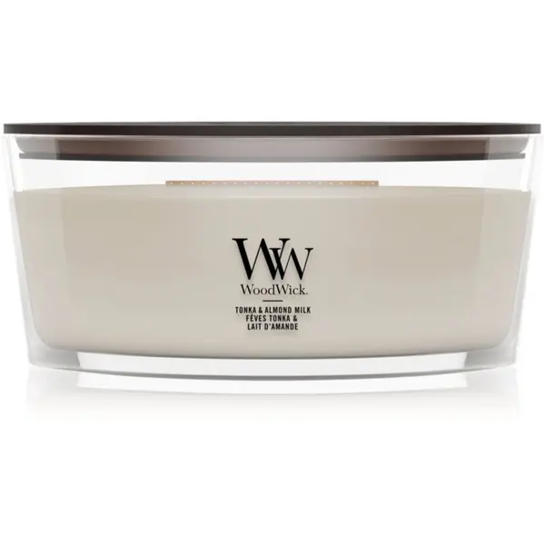 Woodwick Woodwick Tonka & Almond Milk ароматна свещ с дървен фитил 453.6 гр.