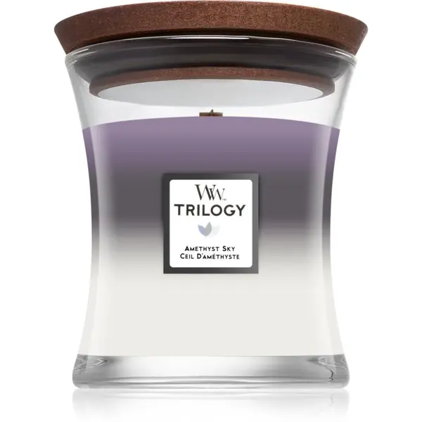 Woodwick Woodwick Trilogy Amethyst Sky ароматна свещ с дървен фитил 275 гр.