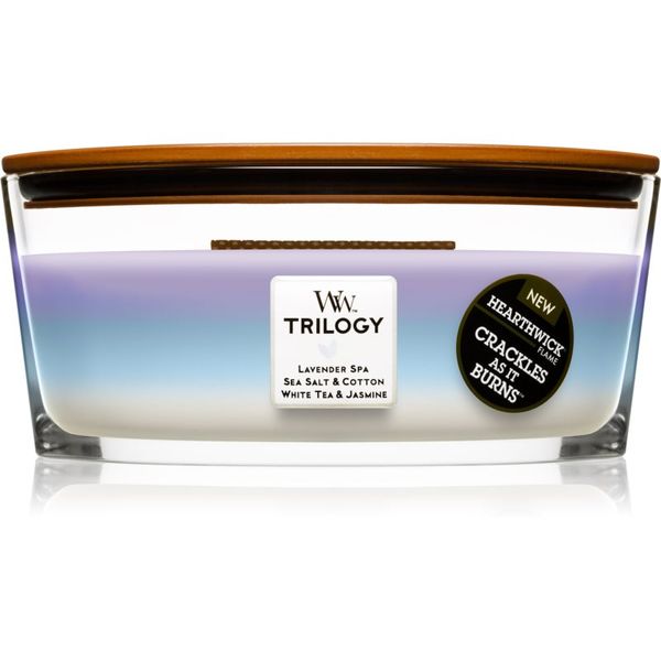 Woodwick Woodwick Trilogy Calming Retreat ароматна свещ с дървен фитил (hearthwick) 453.6 гр.