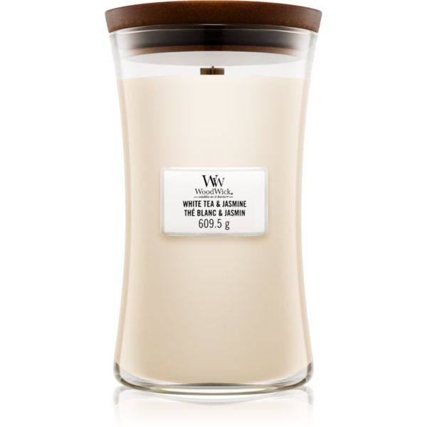 Woodwick Woodwick White Tea & Jasmine ароматна свещ с дървен фитил 609.5 гр.