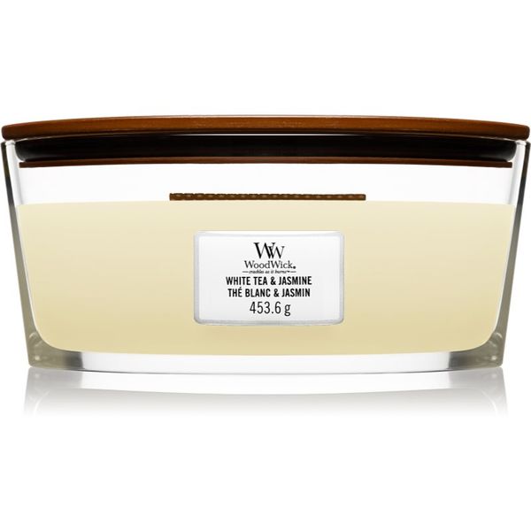 Woodwick Woodwick White Tea & Jasmine ароматна свещ с дървен фитил (hearthwick) 453.6 гр.