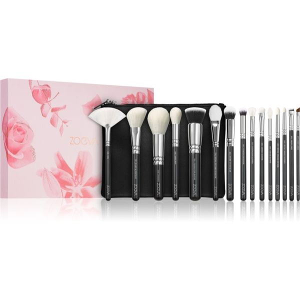 ZOEVA ZOEVA The Artists Brush Set Silver Комплект четки с чантичка 15 бр.