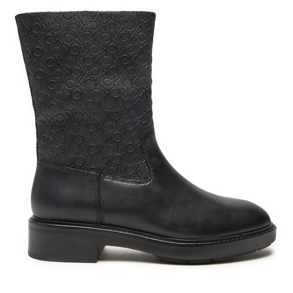 Calvin Klein Боти Calvin Klein Flat Ankle Boot Mono Mix HW0HW02195 Черен
